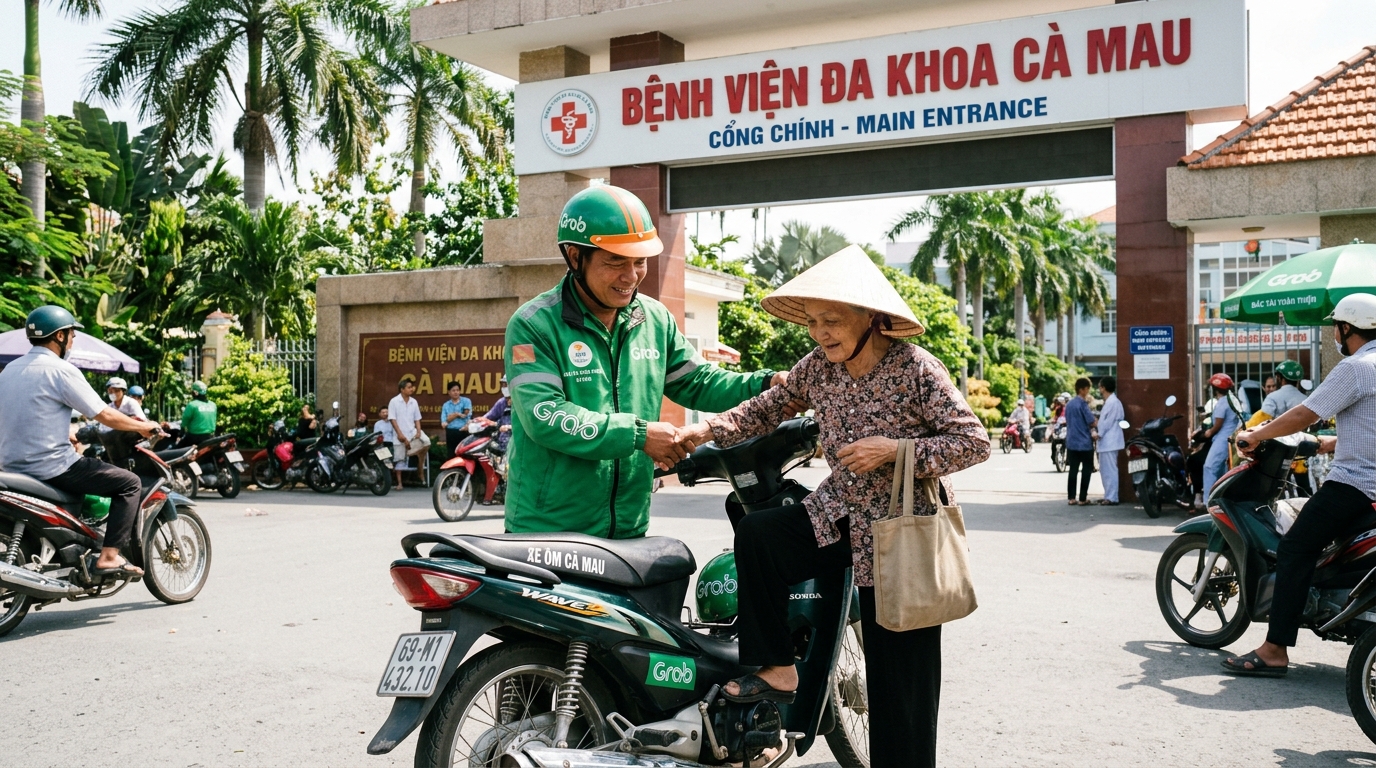 Dịch Vụ G-RapBike Đưa Đón Đi Bệnh Viện Đa Khoa Cà Mau, Sản Nhi Chu Đáo